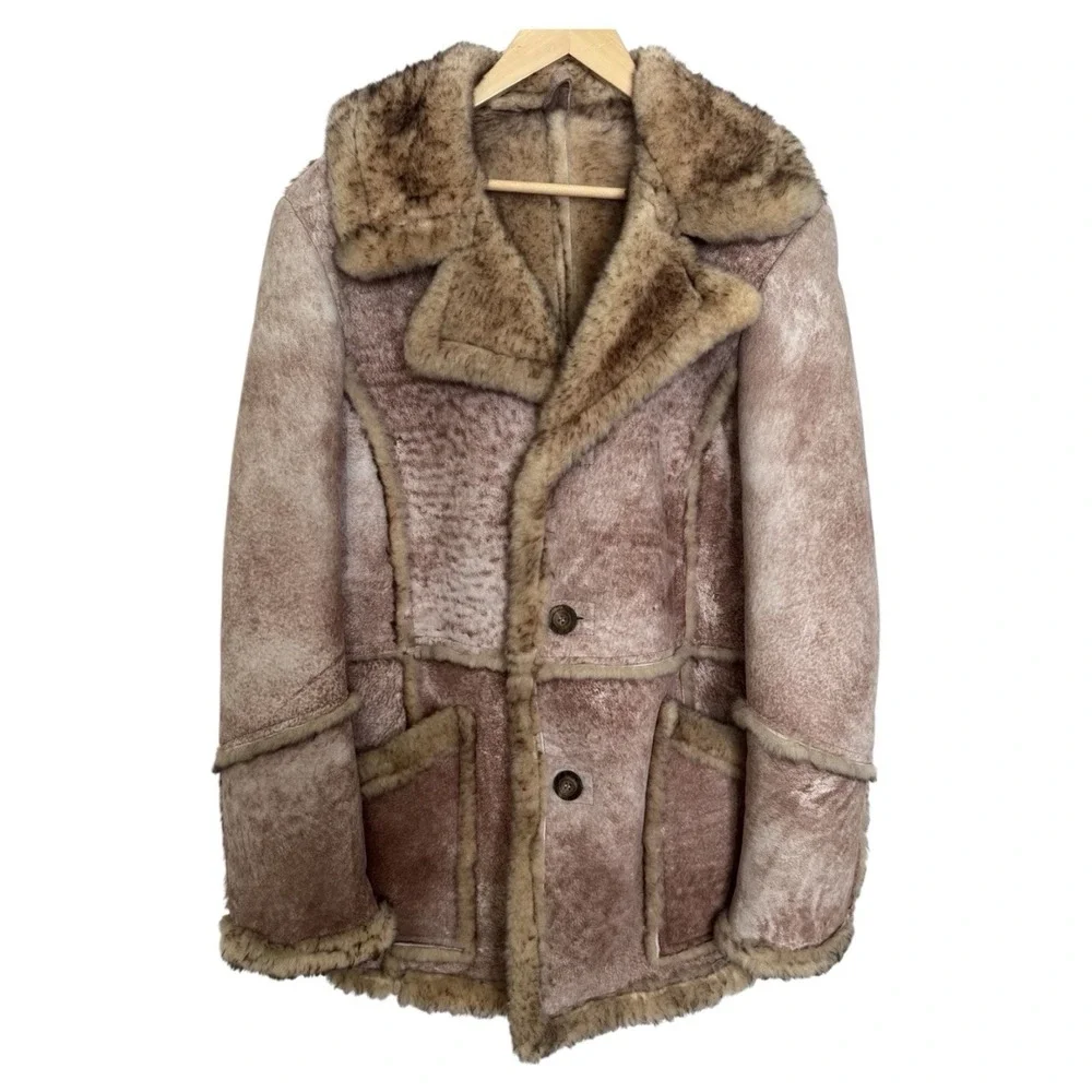 VTG 70'S Genuine Shearling Sheepskin Rancher Leather Coat Mens Size 40